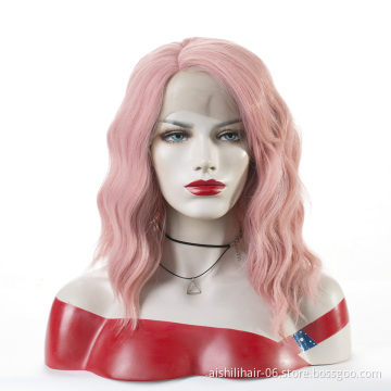 AiShiLi Hair Lace Front Water Wave Wigs with pink Heat Resistant Synthetic Hair Wholesale wig